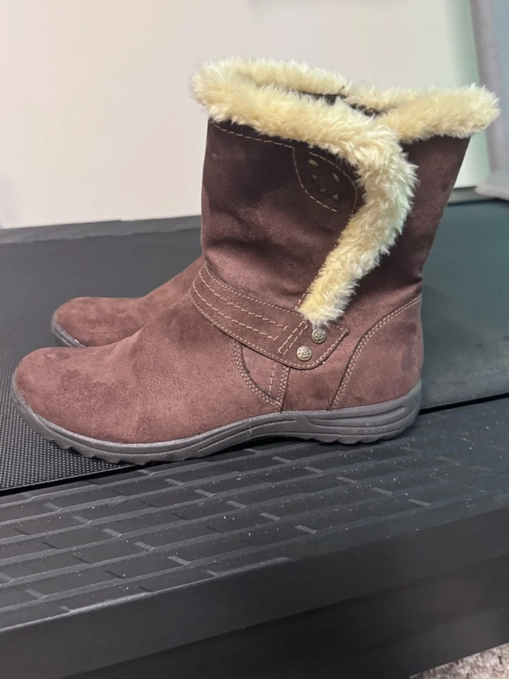 Earth Spirit Faux Suede & Fur Mid-Calf Boho/Moto Winter Boots – Size 10